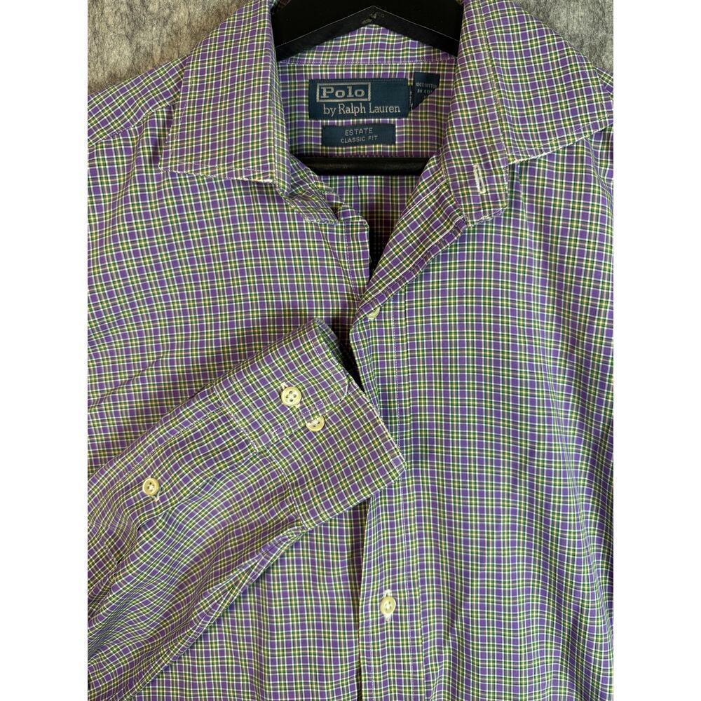 Polo Ralph Lauren Mens 15 1/2 Medium Estate Classic Fit Purple Plaid Button Up